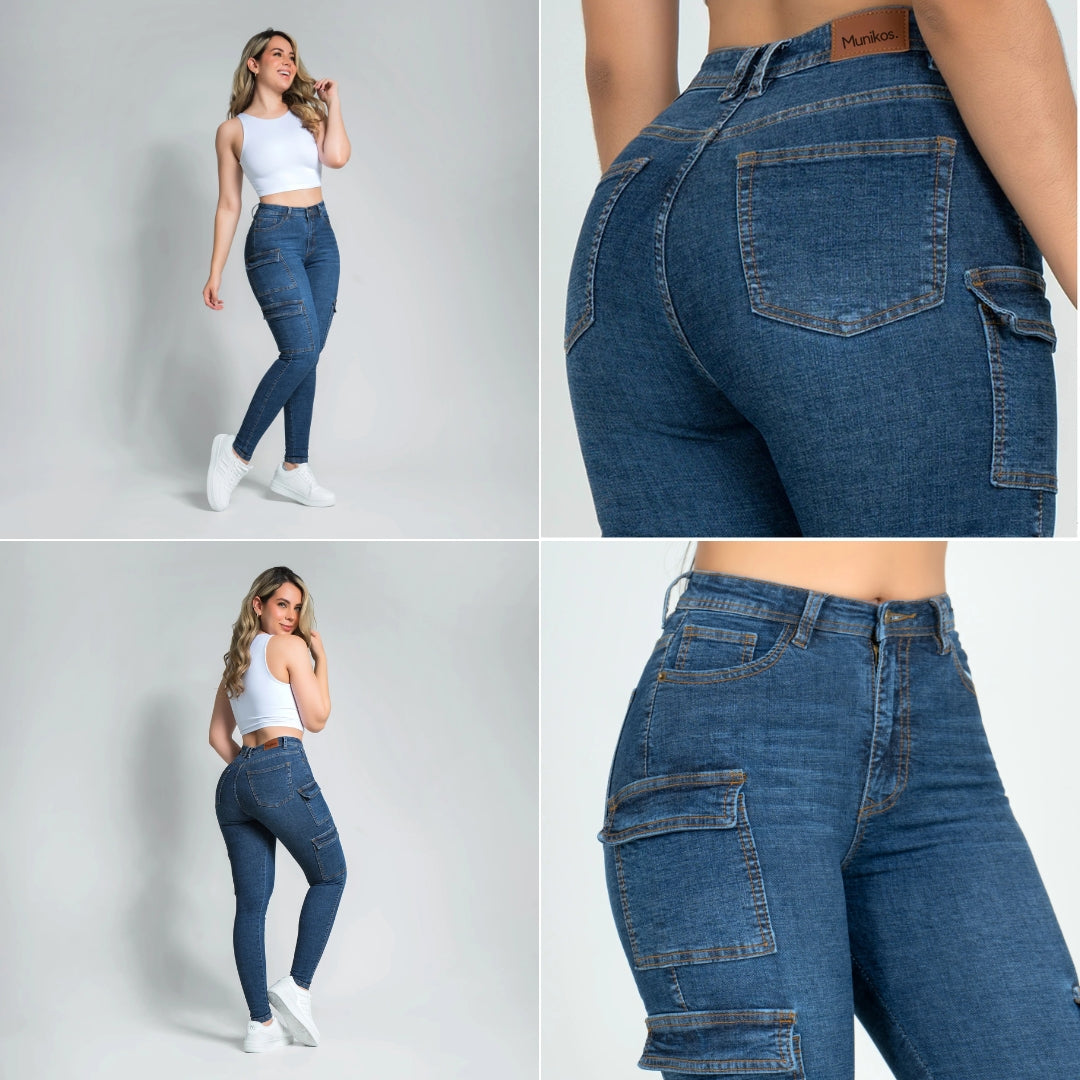 Munikos CargoFit® Jean Tiro Alto - Azul Medio