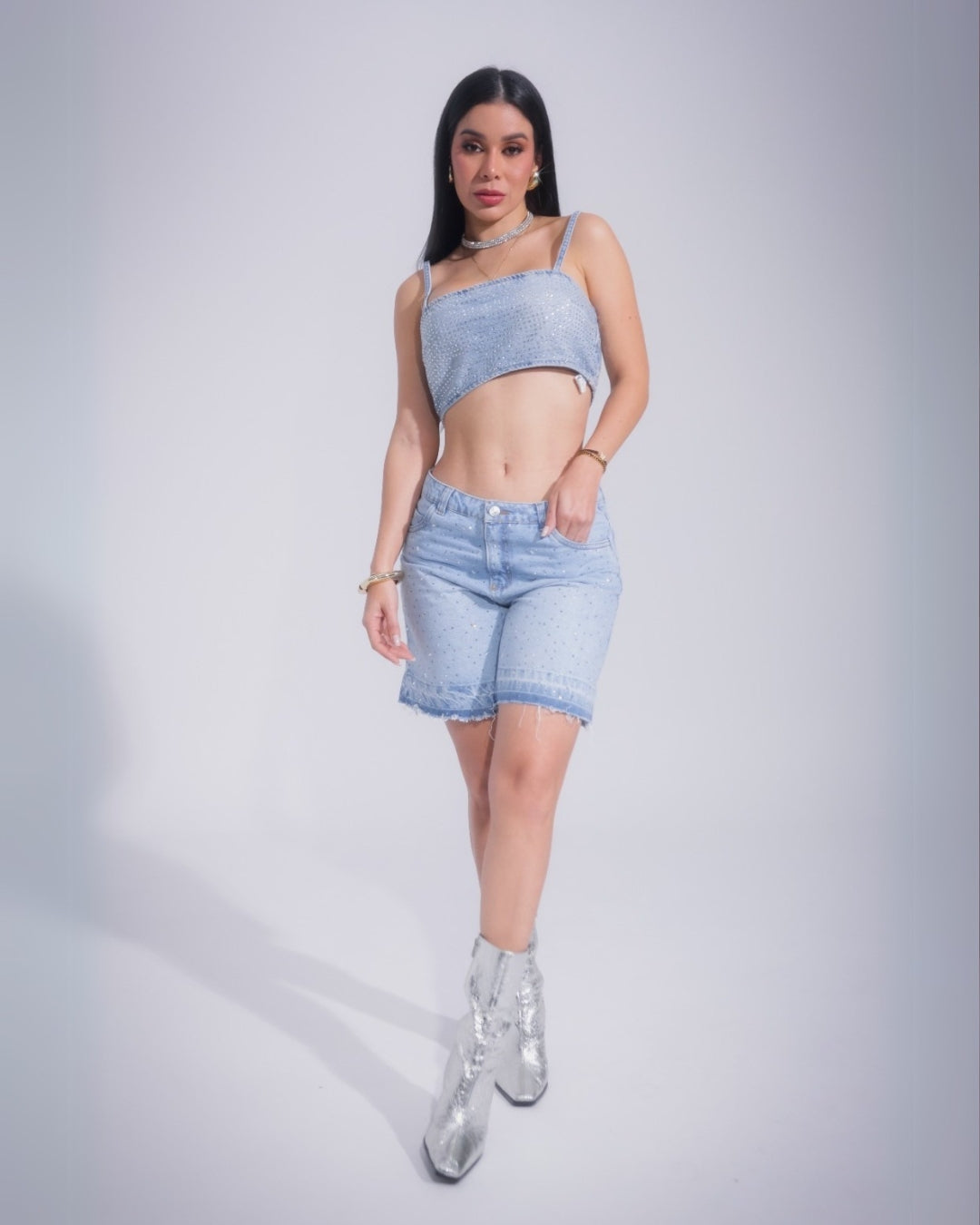 Munikos Short Glow - Jean Short Con Brillantes