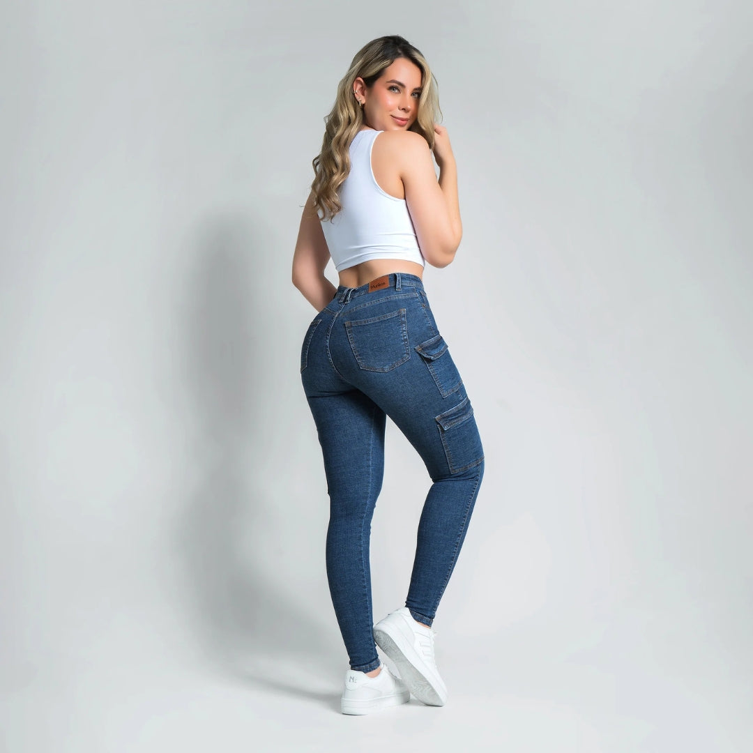 Munikos CargoFit® Jean Tiro Alto - Azul Medio