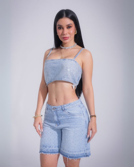 Munikos Short Glow - Jean Short Con Brillantes