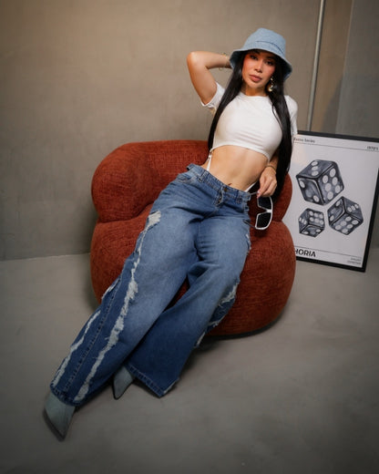 Jean ROTOS - Azul Ancho Con Desgaste Lateral