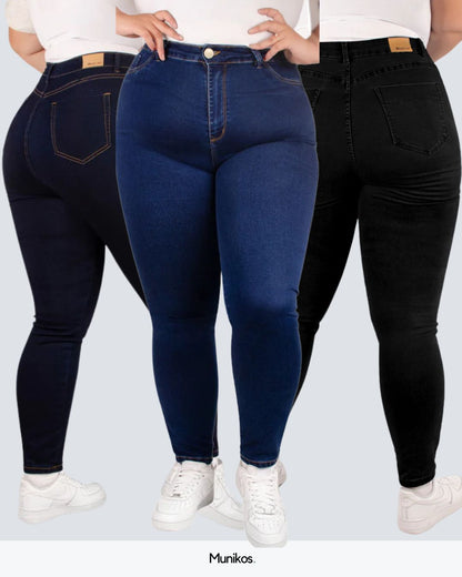 PACK Skinny Tallas Grandes- Incluye  X3 Jeans Tiro Alto, Control de Abdomen y Levantamiento de Cola