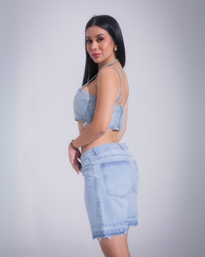 Munikos Short Glow - Jean Short Con Brillantes