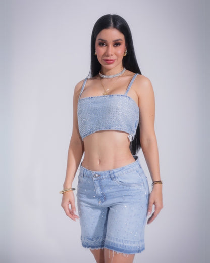 Munikos Short Glow - Jean Short Con Brillantes