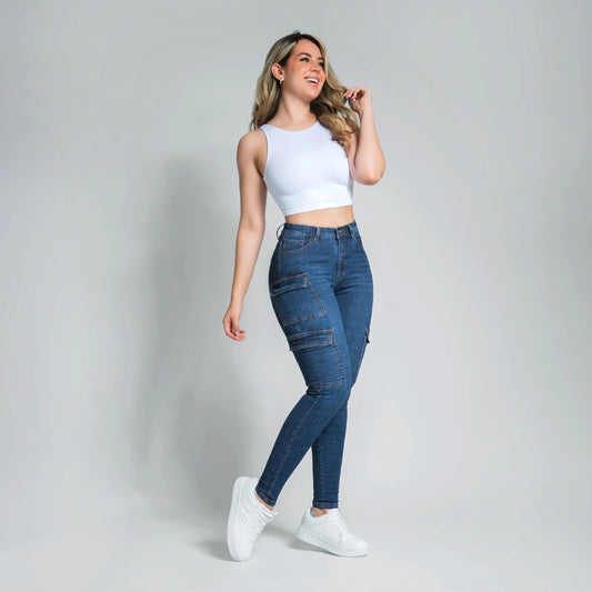 Munikos CargoFit® Jean Tiro Alto - Azul Medio