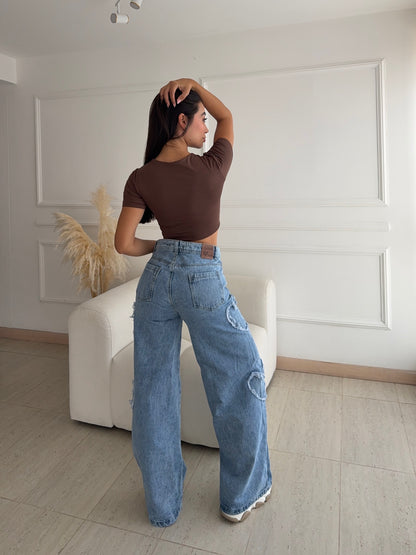 Amoré Jean Tiro Alto con Detalle De Corazones