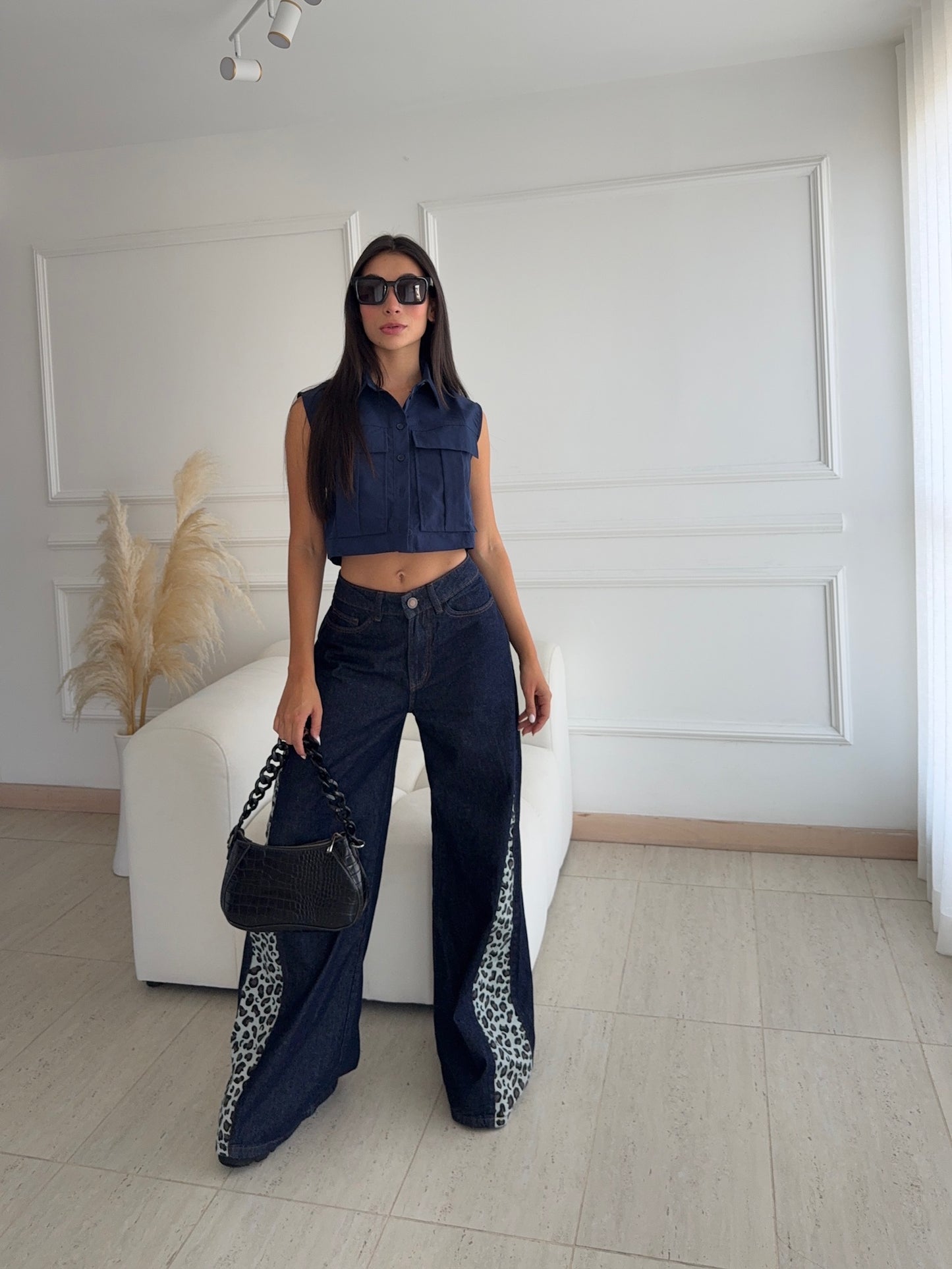 LeoPrint Jean Bota Ancha y Animal Print