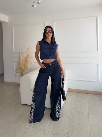 LeoPrint Jean Bota Ancha y Animal Print