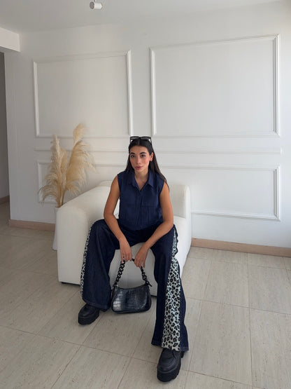 LeoPrint Jean Bota Ancha y Animal Print