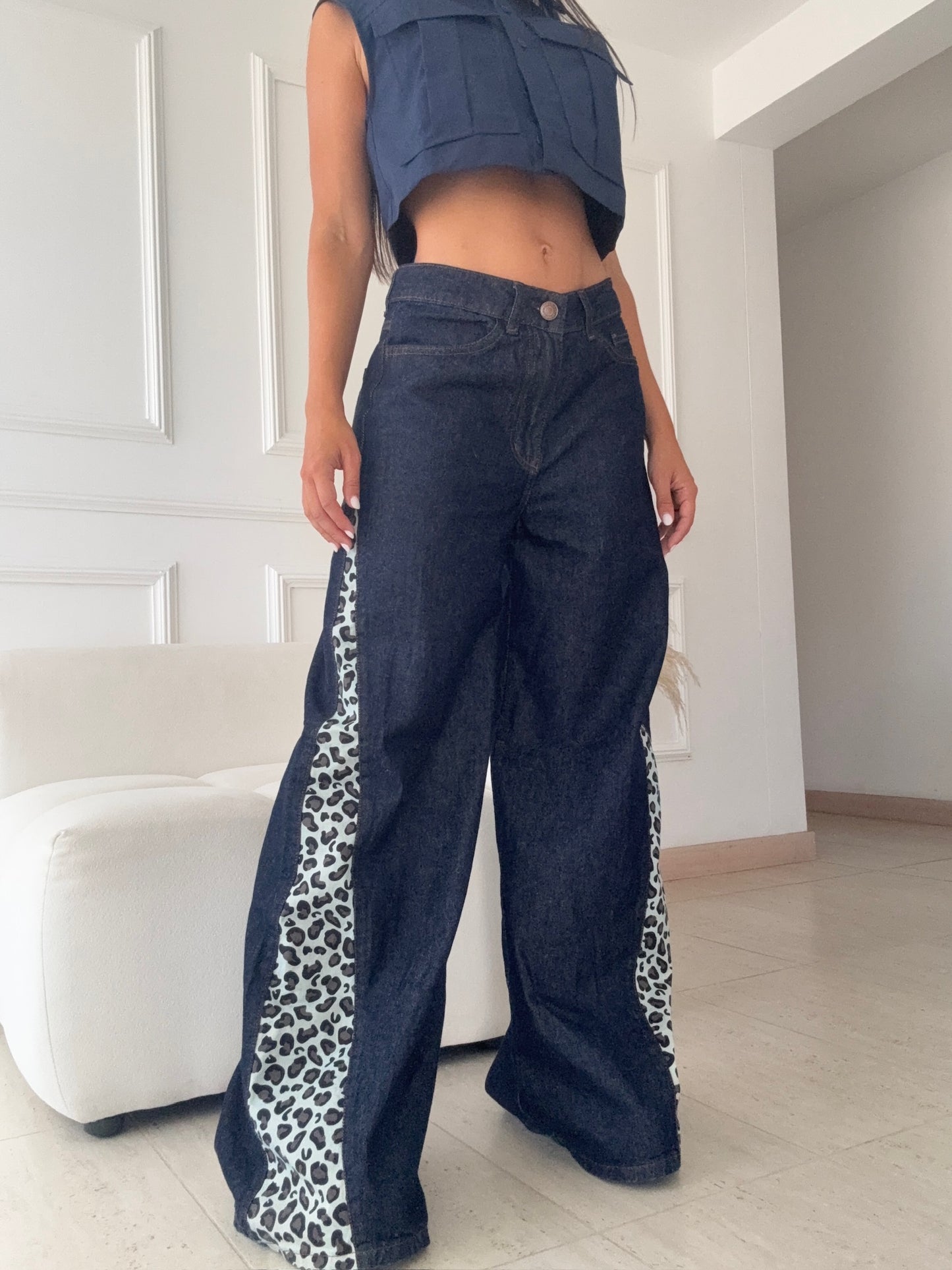 LeoPrint Jean Bota Ancha y Animal Print