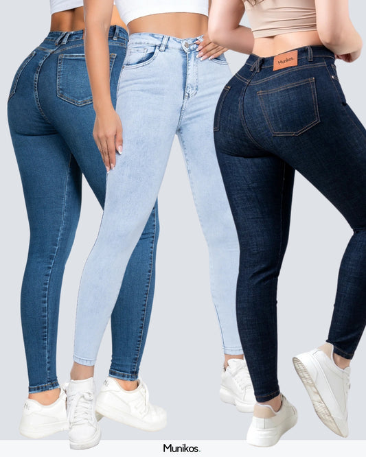 PACK Skinny- Incluye  X3 Jeans Tiro Alto, Control de Abdomen y Levantamiento de Cola