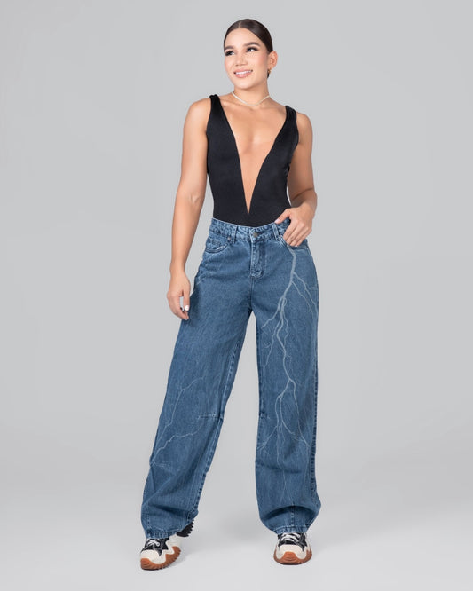 Rayo - Jean Azul Oscuro Con Detalles De Relampago